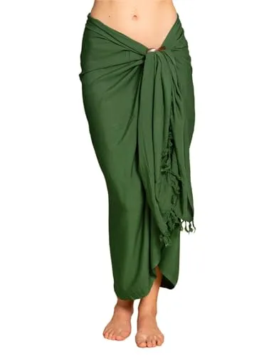 PANASIAM Sarong uni green, 190x116cm - Pareos & Strandkleider für Damen, 100% hochwertiger Viskose-Stoff, blickdicht und vielseitig als Strandtuch, Wickelkleid oder Halstuch einsetzbar.