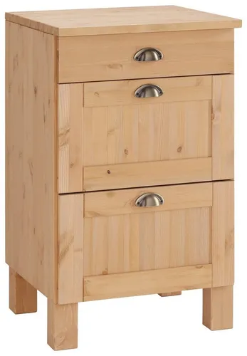 Unterschrank HOME AFFAIRE "Oslo" – Beige, 50 cm breit - Küchenschrank aus massivem Kiefernholz, mit 3 Schubladen und 4 stabilen Füßen. Ideal für eine stilvolle und praktische Küchenorganisation.