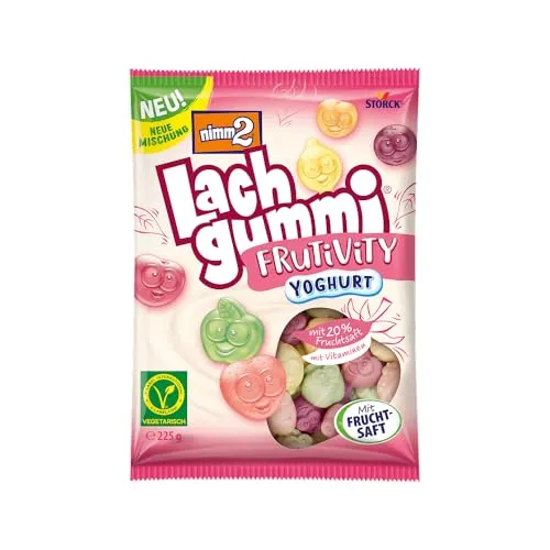 nimm2 Lachgummi Frutivity Yoghurt – Vegetarisches Fruchtgummi mit Joghurt - Fruchtgummis mit Yoghurt und Vitaminen: nimm2 Lachgummi Frutivity Yoghurt bietet ein softes Geschmackserlebnis in sechs leckeren Sorten. Ideal zum Naschen und Teilen, ganz ohne Gelatine!