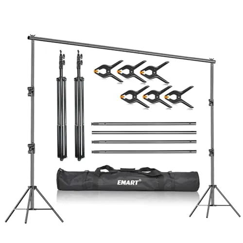 EMART Foto Hintergrund Ständer 2,8x3m, Hintergrundsystem Stabiles Belastbar bis 13,6kg mit 6 Klemmen, Background Stand für Fotostudio Greenscreen, Hintergrundkarton, Projector Screen