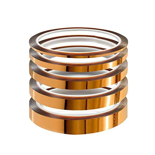 YIXISI 5 Stücke Kapton Tape, Hohe Temp Tape, Hohen Temperaturen Hitzebeständig Klebeband, Polyimid Film Klebeband (3mm/6mm/8mm/10mm/12mm * 33m)