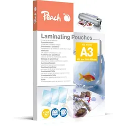Peach Laminierfolien PP525-01 DIN A3, 125 mic, glänzend - 100 Stück - Folien für A3-Dokumente, schützen vor Schmutz und Feuchtigkeit. Hochglanzoberfläche verbessert Farben, abwaschbar und reißfest.