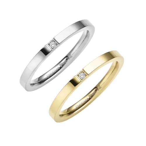 Zeeme Edelstahl Ring Set mit Zirkonia-Stein - Damen-Ringe aus Edelstahl im 2-tlg. Set, silber- und goldfarben mit funkelndem Zirkonia-Stein – perfekt für jeden Anlass und ein echter Blickfang.