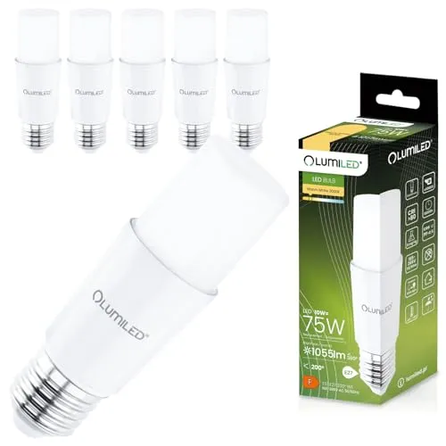 Lumiled 6x E27 LED Lampen Stabform 10W (75W) LED Stick Birnen Glühbirne 1055lm Warmweiß 3000K Maiskolben Leuchtmittel Energiesparlampe Blendfreie Beleuchtung für Leselampe T36 Stablampe