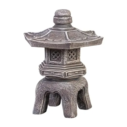 Gartenfigur Japanische Oki-Gata Steinlaterne, H. 38 cm - Frostsichere Steinlaterne für asiatische Gartenkonzepte, die nicht nur Licht spendet, sondern auch ästhetische Akzente setzt und Ihre Gartengestaltung aufwertet.