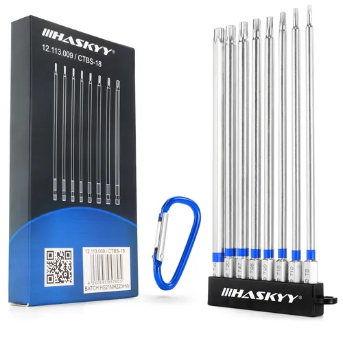 HASKYY Torx-Bit 1/4" Torx Bits Set Magnetisch Langbits 150mm 8 tlg. T8-T40 Silber