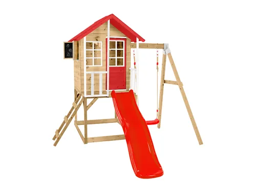 Zwerkules Spielhaus Lolla 2 - Spielhäuser aus FSC-zertifiziertem Holz, mit Rutsche und Schaukel für unendlichen Spielspaß im eigenen Garten!