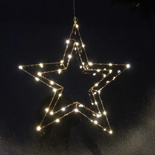 Gartenpirat LED Stern Weihnachtsstern - Weihnachtsbeleuchtung mit warmweißem Licht, aus kupferfarbenem Draht, ideal für Fenster und Wände, inklusive Timer für 6/18 Stunden.