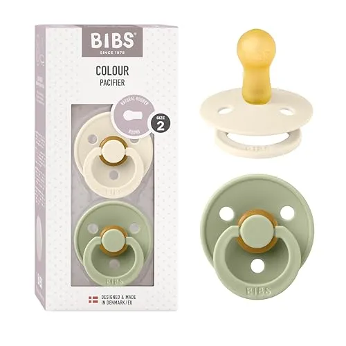 BIBS Colour Schnuller 2er-Pack, BPA-frei, Kirschform Nippel. Naturkautschuk/Latex, Hergestellt in Dänemark. Größe 2 | 6+ Monate | 2-Pack, Ivory/Sage
