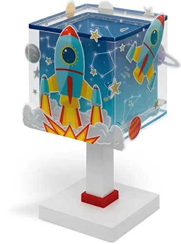 Dalber Kinder Tischlampe Nachttischlampe kinderzimmer Rocket Raum Rakete Sonnensystem, 63351, E14, Blau