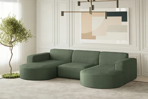 Wohnlandschaft U-Form Sofa PALMA in Stoff Scala Forest - Moderne Wohnlandschaft für bis zu 10 Personen, mit hochwertigem 100% Polyesterbezug in der eleganten Farbe Forest – ideal für große Wohnzimmer.