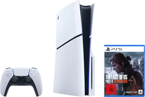 PLAYSTATION 5 Konsolen-Set "Disk Edition (Slim) + The Last of Us Part II Remastered" - Erlebe Gaming der nächsten Generation mit der PLAYSTATION 5 Disk Edition. Inklusive dem beliebten Spiel "The Last of Us Part II Remastered" für unvergessliche Abenteuer und beeindruckende Grafik.