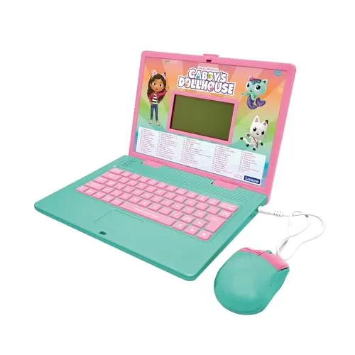 Lexibook, Gabby’s Dollhouse, Zweisprachiger DEUTSCH/ENGLISCH Lerncomputer, 124 Aktivitäten in Sprache, Schreiben, Mathematik, Logik, Musik und Spielen, Rosa/Blau, JC598GDHi3