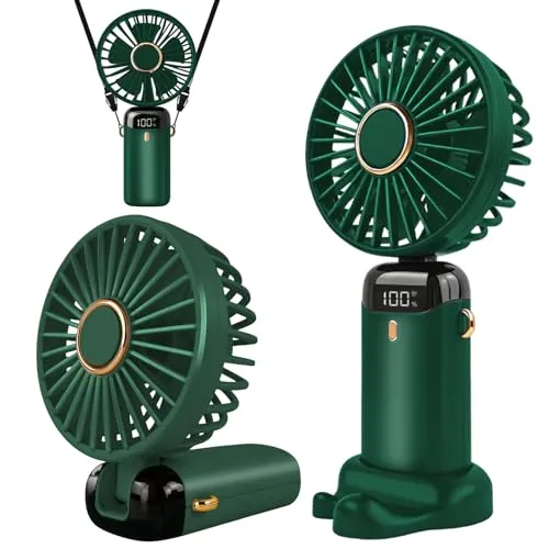 Jsdoin Handventilator, Tragbarer Mini Ventilator, Wiederaufladbar, Kleiner Taschenventilator Mit 5 Geschwindigkeitsstufen, Faltbarer USB-Ventilator für Büro, Outdoor (Grün)