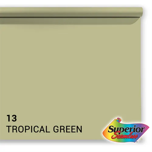 Hintergrundkarton 1,35x11m tropical green Nr. 013 - Doppelseitiger Studiohintergrund in tropischem Grün, ideal für kreative Fotografie und Videoaufnahmen. Größe: 1,35 x 11 Meter, aus hochwertigem Papier.