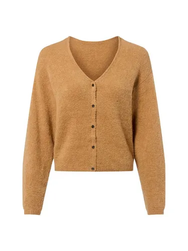 MOSS COPENHAGEN Cardigan "Milania" in Camel - XS/S - Eleganter Cardigan mit V-Ausschnitt und Knopfleiste. Hergestellt aus recyceltem Polyamid, bietet er eine nachhaltige Wahl für Ihren Kleiderschrank. Ideal für vielseitige Outfits.