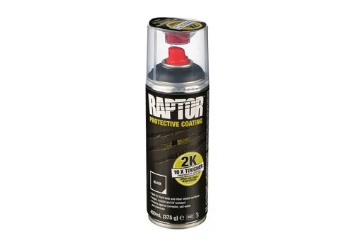 U-POL Sprühlack RAPTOR 2K-Spray - Struktur- & Schutzlack für Ladeflächen, Schwarz - Sprühlack für robuste Schutzbeschichtung, hohe UV-Beständigkeit und Kratzfestigkeit, ideal für Transportflächen und Offroad-Einsätze.