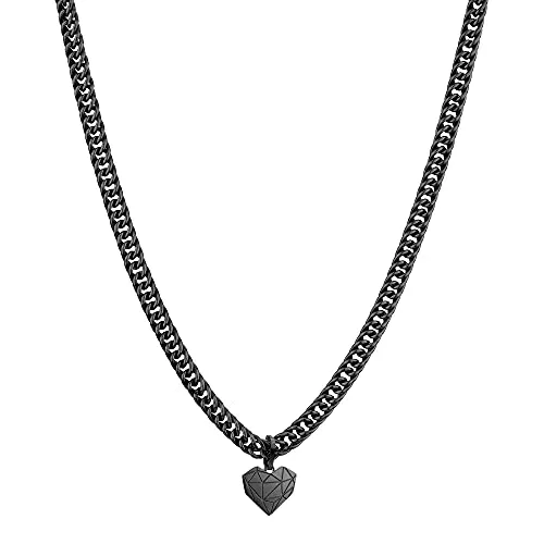 LIEBESKIND BERLIN TIME & JEWEL Halskette LJ-0853-N-45 IP Schwarz - Elegante Damenkette aus Edelstahl mit grafischem Herzanhänger und Panzerkette, perfekt kombinierbar und ideal als Geschenk für jeden Anlass.