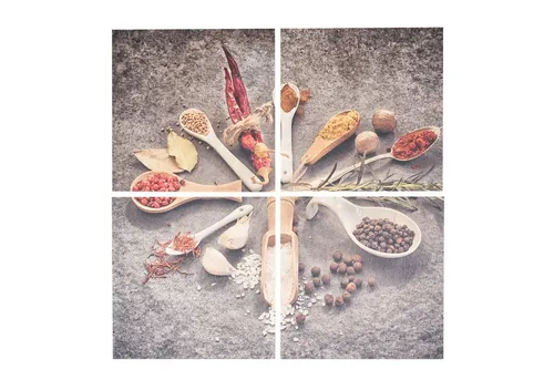 Levandeo® Wandbild, 4er Set Wandbild 60x60cm Holz Birkenholz Gewürze Löffel Küche Deko