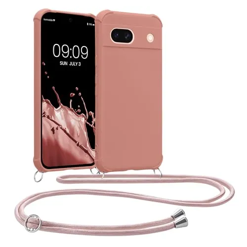 kwmobile Necklace Case kompatibel mit Google Pixel 8a Hülle - Cover mit Kordel zum Umhängen - Silikon Schutzhülle Perlmutt