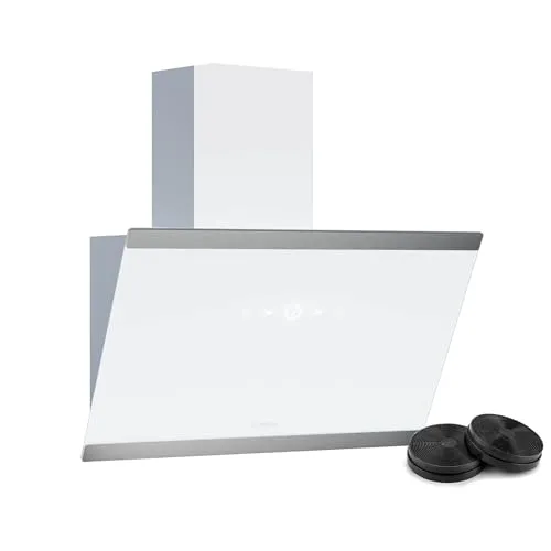 Klarstein Deckenhaube FlashLine CGCH8-Flashline-60WH - Dunstabzugshaube in Weiß mit Edelstahl-Design, energieeffizient (A++) und leistungsstark (max. 523,9 m³/h) – ideal für eine saubere Küche.