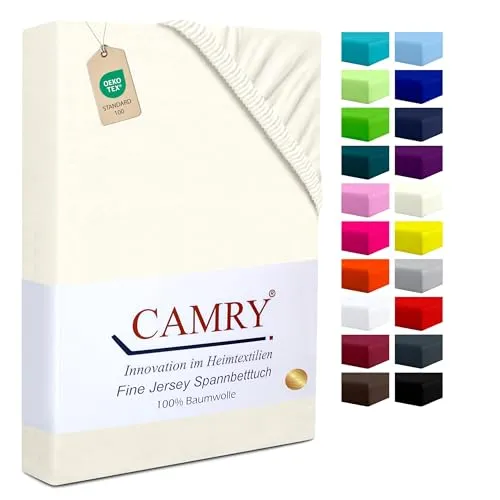 Camry Spannbettlaken Topper 180x200cm Natur Baumwolle Bettlaken Jersey Spannbetttuch Oeko-Tex 100