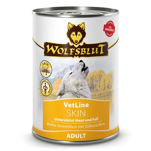 Wolfsblut VetLine Skin | 6 x 395 g - Hundefutter speziell für Hunde mit Haut- und Fellproblemen, unterstützt die Hautfunktion und enthält leicht verdaulichen Weißfisch mit hohem Gehalt an Omega-3-Fettsäuren.
