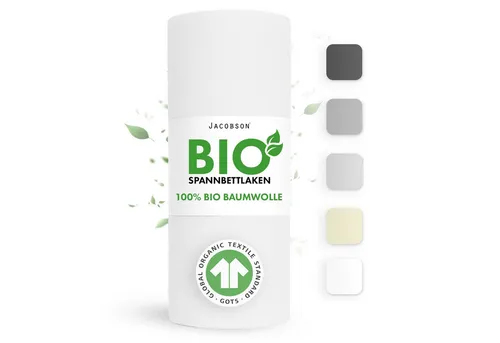Jacobson BIO Spannbettlaken, Jersey, GOTS zertifiziert, 140x200 cm, 100% BIO-Baumwolle - Hochwertiges Spannbettlaken aus 100% BIO-Baumwolle, Gummizug rundum für perfekten Sitz. Ideal für Standardmatratzen bis 21 cm Höhe. Maschinenwaschbar bis 60°C, pflegeleicht und langlebig.