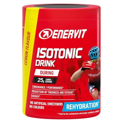 Enervit Isotonic Drink Lemon – Isotonisches Getränk mit 25 g Kohlenhydraten pro Portion, unterstützt die Flüssigkeitsaufnahme bei intensivem Training, reduziert Ermüdung, 420 g Pulver