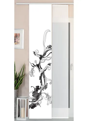 Gardinenbox 2er Set Schiebegardine Flower Tattoo - Elegantes 2er Set Schiebegardinen in Wildseide Optik und Voile. Einfach aufzuhängen mit abnehmbarem Flauschband. Ideal für stilvolle Akzente in jedem Raum.