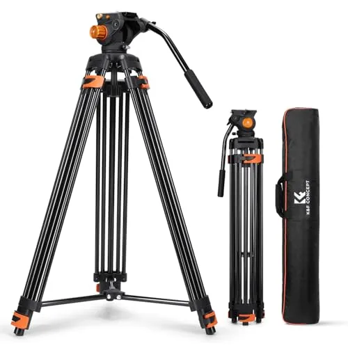 K&F CONCEPT 202cm Videostativ, Heavy Duty Tripod Stativ mit Fluidkopf und Schnellwechselplatte, Kamerastativ für DSLR, Camcorder, Kameras Tragkraft 8kg