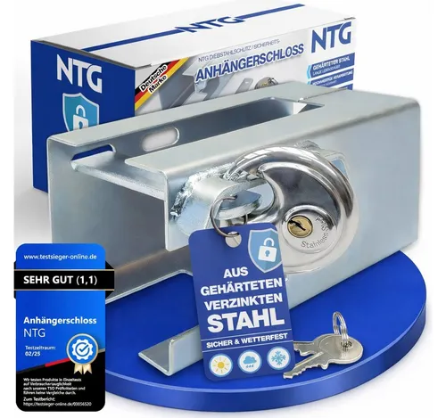 NTG Nutzfahrzeug Technik GmbH Anhängerschloss NTG Anhängerschloss Kupplungsschloss verzinkt und witterungsbeständig (1-tlg), U-Schloss, Vorhängeschloss, Hängevorhängeschloss, wetterfest, robust