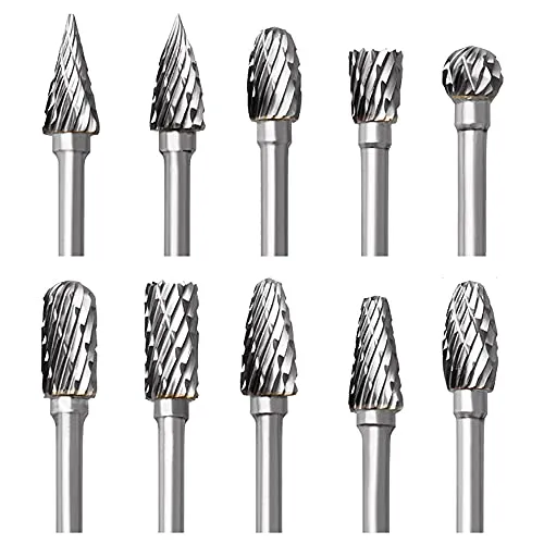 Hartmetall Frässtifte Set für Dremel - 10 Stück, 1/8" Schaft für präzise Holzbearbeitung - Fräsbohrer: Hochwertiges Hartmetallstahl-Set mit langer Lebensdauer, ideal für Holz, Kunststoff und Aluminium. Perfekt für DIY-Projekte, Schnitzen und Gravieren!