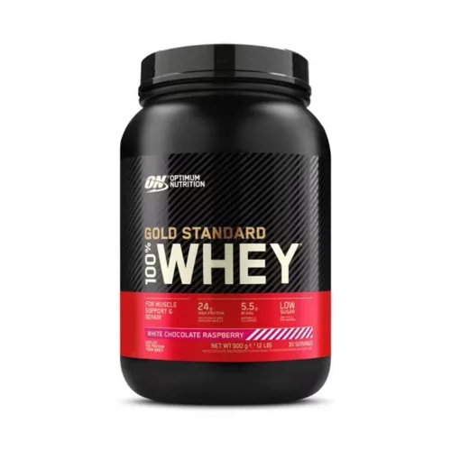 Optimum Nutrition Gold Standard 100% Molkenproteinpulver - White Chocolate Raspberry - Molkenprotein für Muskelaufbau und -regeneration, schnell aufgenommen mit BCAA und Glutamin, ideal für Fitness-Enthusiasten.