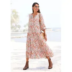 LASCANA Maxikleid mit Alloverprint und Volants - Kleider mit modischem V-Ausschnitt, langärmlig und figurumspielend für einen entspannten Casual-Chic-Look.