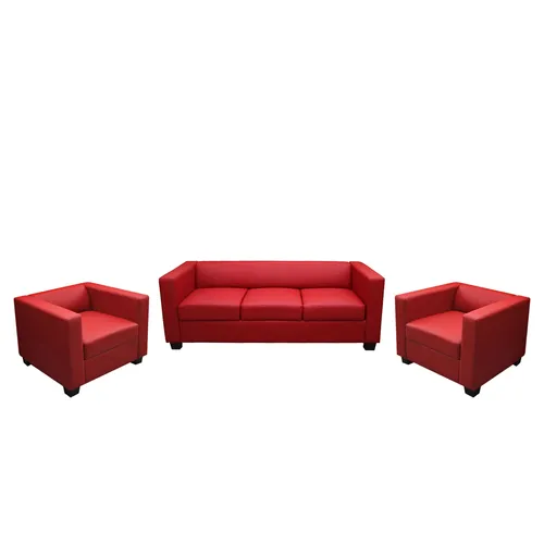 3-1-1 Sofagarnitur Lille – Elegantes rotes Leder-Loungesofa - Stilvolle Sofagarnitur in hochwertigem beschichtetem Spaltleder, ideal für entspannte Stunden. Perfekt für jedes Zuhause, leicht zu transportieren und in verschiedenen Konfigurationen erhältlich.