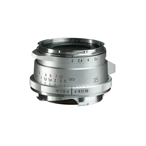 Voigtländer 35mm f2 VM Asph Ultron Vintage Line Typ II Silber Objektiv - Objektiv für Leica M, asphärische Bauweise für hohe Bildqualität, maximale Blende f/2.0, ideal für Vintage-Fotografie und kreative Projekte.
