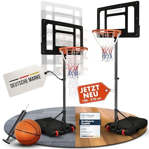 VALENESS® Basketballkorb Outdoor - Höhenverstellbar 135-305 cm mit Ball & Pumpe - 🏀 Maximale Flexibilität und Spielspaß: Der VALENESS Basketballkorb ist höhenverstellbar und ideal für Kinder und Erwachsene. Robuste Materialien garantieren Langlebigkeit und Stabilität für unvergessliche Basketball-Momente!