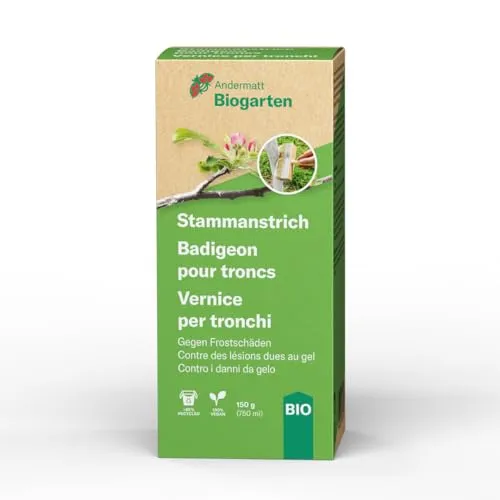 Andermatt Biogarten Stammanstrich 150 g – natürlicher Baumanstrich gegen Frostrisse, schützt Baumrinde im Winter, für Obstbäume & Gehölze, Pulver zum Anrühren