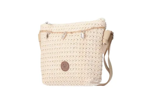VewoTex Clutch XS Damen Bast Tasche » kleine Umhängetasche ca. 18 x 15 cm (Einzelne Tasche, Kein Set), sommerliche Clutch » Handtasche mit kleinen Muscheln