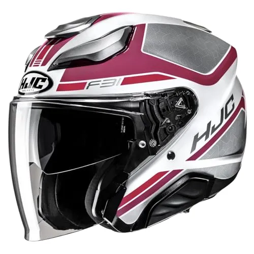 HJC F31 Ceron Jethelm, grau-weiss-rot, Größe XS 54 55 - Komfortabler Jethelm mit fortschrittlicher CAD-Technologie und hochwertiger Fiberglas-Verbund-Schale. Ideal für Motorradfahrer, die Wert auf Stil und Sicherheit legen.