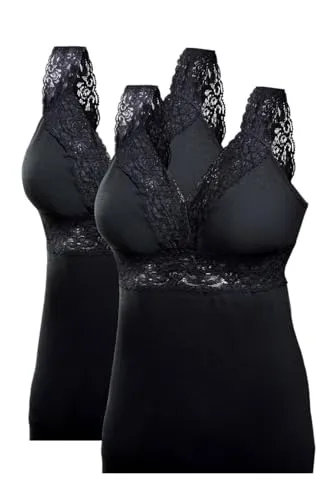 Toker Collection Damen Unterhemd BH Hemd ohne Bügel 2er Pack - Bequeme BH Hemden ohne Bügel aus reiner Baumwolle, ideal für Cup B/C. Mit weicher, elastischer Spitze und breiten Trägern für einen angenehmen Sitz.