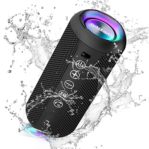 Ortizan Tragbarer Bluetooth Lautsprecher mit Bassverstärkung: 30H Akku, IPX7 Wasserdicht & RGB-Lichtshow - Ideal für Reisen, Camping und Gartenpartys