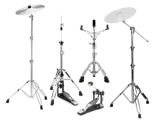 XDrum HP-Pro5 Hardware Pack 5-tlg - Umfangreiches Schlagzeugzubehör mit hochwertigem Beckenständer, professioneller Snare Drum-Halterung und zuverlässiger Fußmaschine für den optimalen Einsatz auf der Bühne.