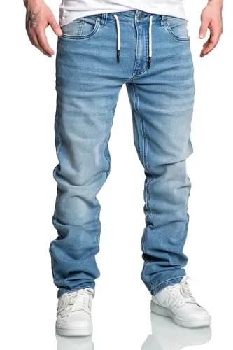 Amaci&Sons Herren Sweathose in Stretch Denim - Bequeme Jogging Jeans für Männer in Hellblau, ideal für Freizeit und Sport dank elastischem Material und Kordelzug.
