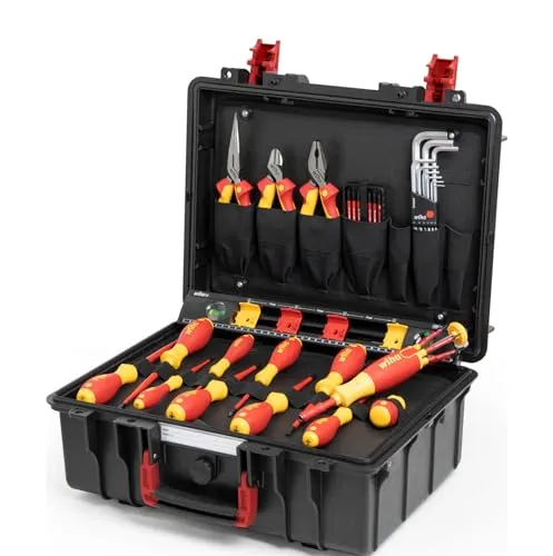 Wiha Lehrlingskoffer für Elektroinstallation 38-teilig VDE (45257) - Werkzeug-Set für Elektriker mit 38 hochwertigen VDE-Werkzeugen, staub- und wasserdicht (IP 67), ideal für den Berufseinstieg und sichere Arbeiten an spannungsführenden Teilen.