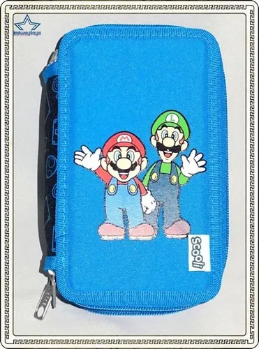 Scooli Tripledecker Super Mario - Gefülltes Schüleretui - Federmäppchen mit 3 Fächern für optimale Organisation, inklusive 21 Stiften und robustem Material für Langlebigkeit – ideal für Schule und Freizeit.