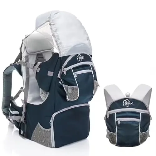 Fillikid Rückentrage - Babytrage mit Sonnenschutz und Stauraum - Tragetaschen für Babys & Kleinkinder, ideal für lange Ausflüge mit bequemem Tragekomfort und praktischem Stauraum für alles, was Sie unterwegs brauchen.