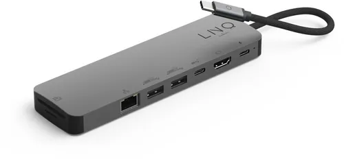 Linq Hub USB-C 9in1 SSD Pro Multiport - Grau - Weiteres Notebook-Zubehör mit 9 Anschlüssen, ideal für Kreative. Unterstützt NVMe M.2 SSD, 2,5Gbps Ethernet, HDMI und bietet 100W USB-C PD für schnelles Laden.
