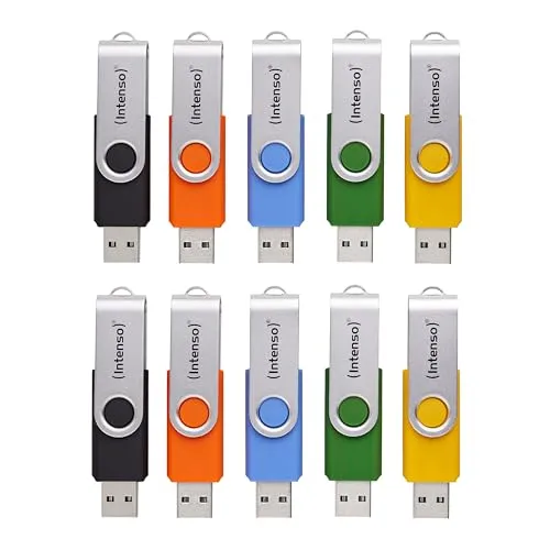 Intenso Basic Line 10er Pack USB-Stick 8GB Swivel - USB-Sticks im drehbaren Design, ideal für Daten, Fotos und Videos. 10 x 8GB Speicher, schnelle Übertragungsraten bis zu 28 MB/s, kompatibel mit Windows und macOS.